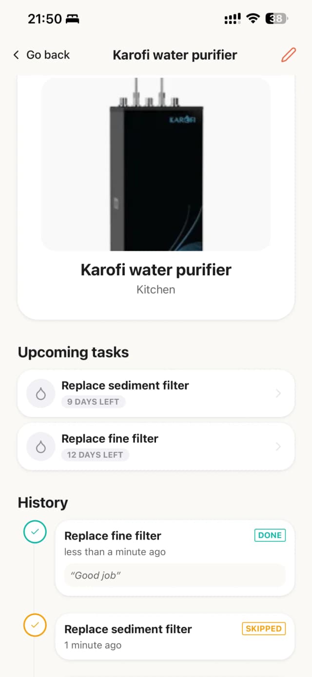 Device detail with maintenance history