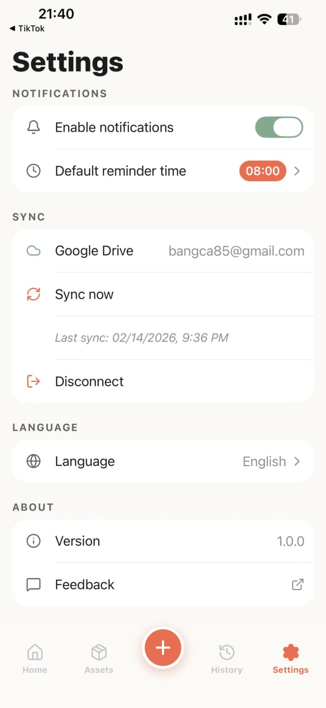 Settings and Google Drive sync