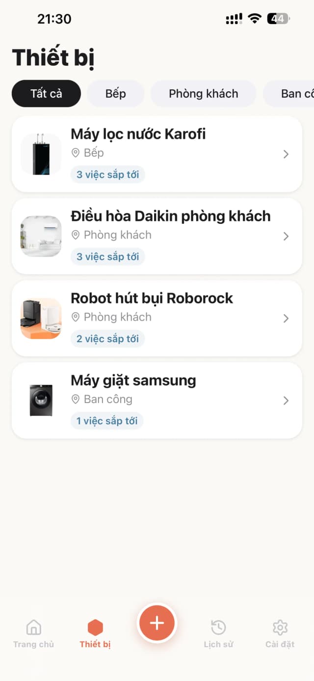 Danh sách thiết bị trong nhà