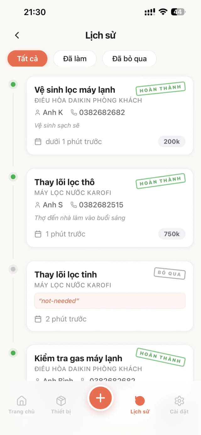 Dòng thời gian lịch sử bảo trì