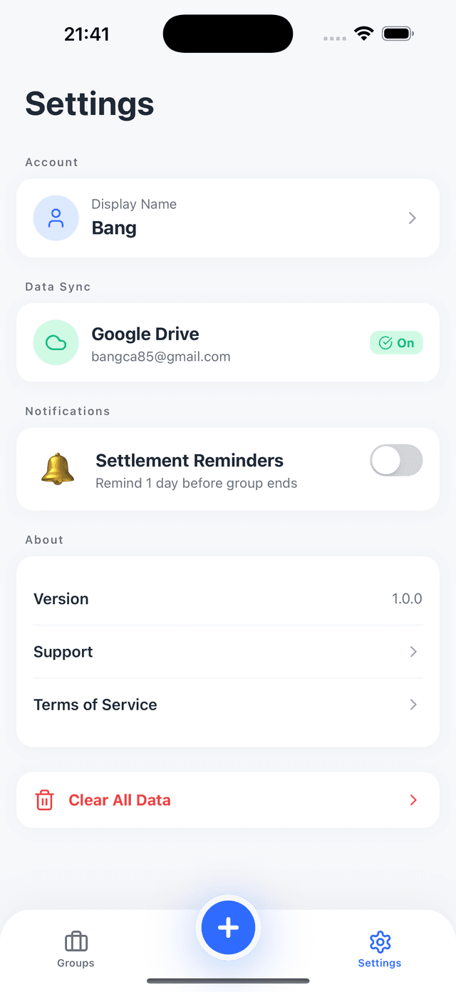 Settings after Google connection