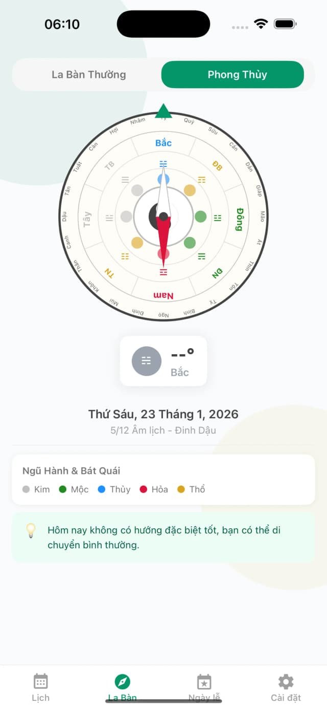 Feng shui compass mode with Hỷ Thần/Tài Thần directions